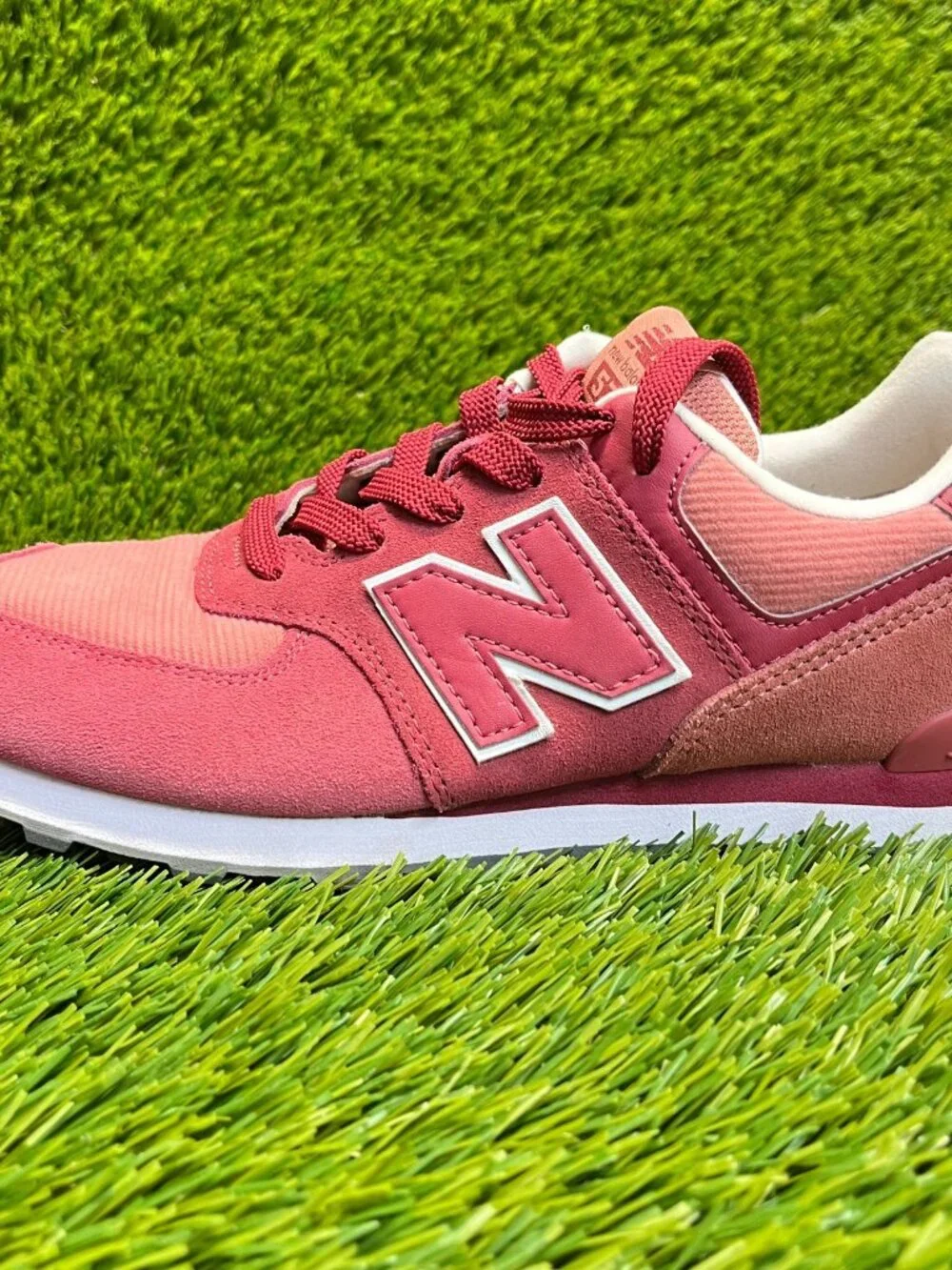 New Balance 574 Boys Size 5.5Y Red White Athletic Running Walking Shoes Sneakers